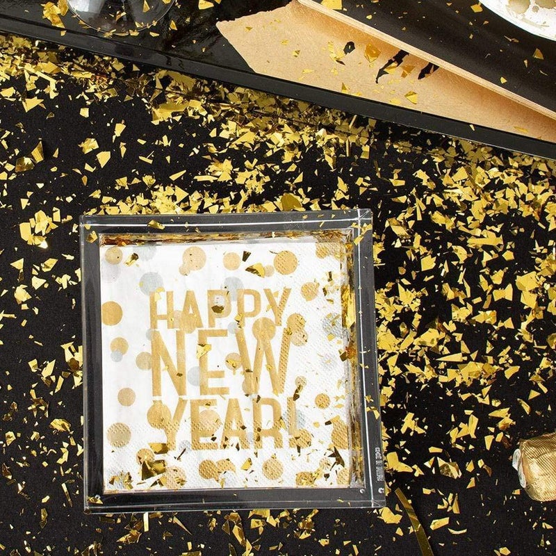 Caspari Confetti Happy New Year Paper Cocktail Napkins in White - 20 Per Package - Image 3
